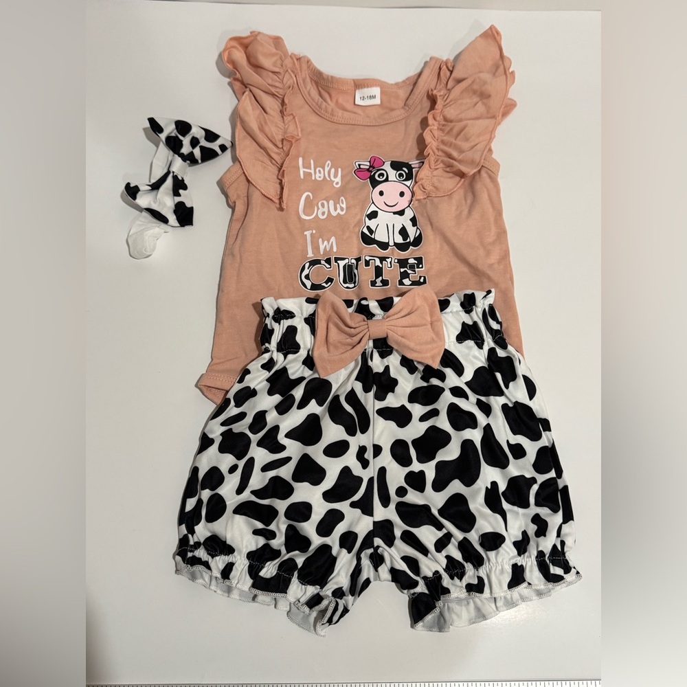 Holy cow I’m cute baby girl cow print outfit 12-18 months